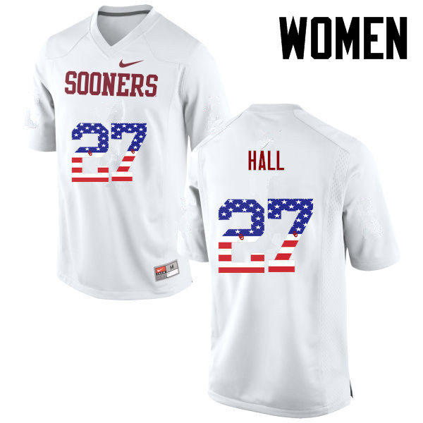 Women Oklahoma Sooners #27 Jeremiah Hall College Football USA Flag Fashion Jerseys-White - Click Image to Close